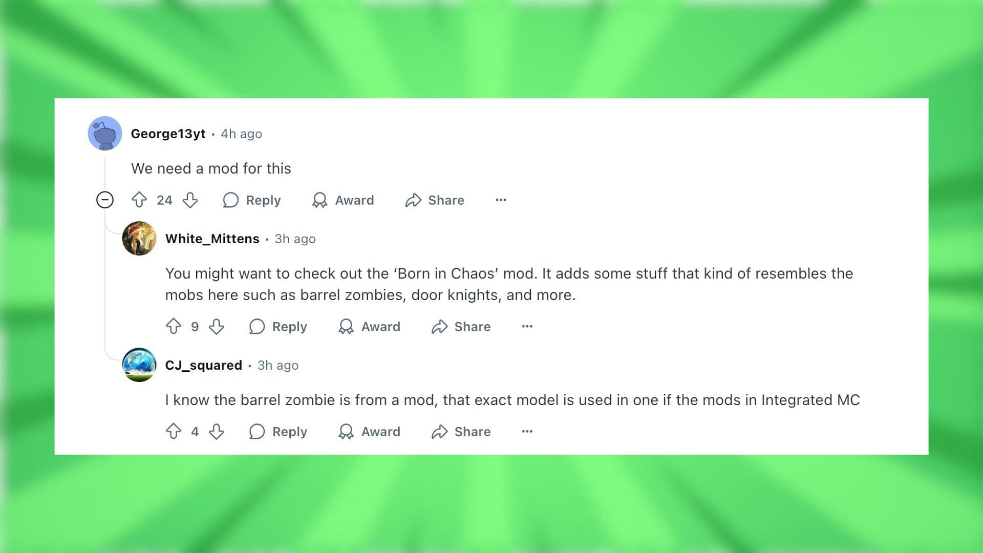Redditors react to the idea of mobs with bizarre equipment (Image via Reddit)
